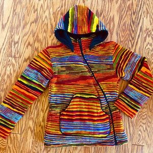 Chunky Wool Rainbow Sweater Jacket from Nepal